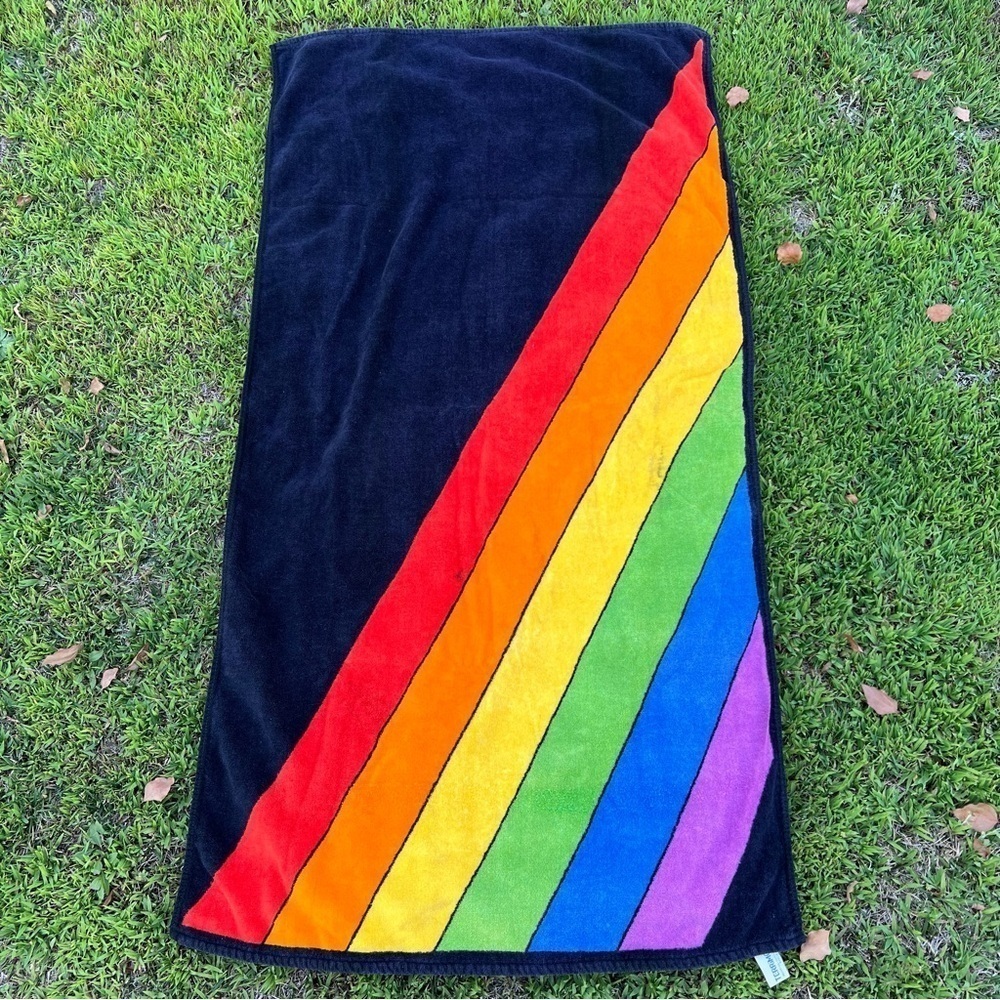Vintage 80s TerriMondo Retro Rainbow Beach Towel 54 x 28.5 Cotton Israel FLAWS
